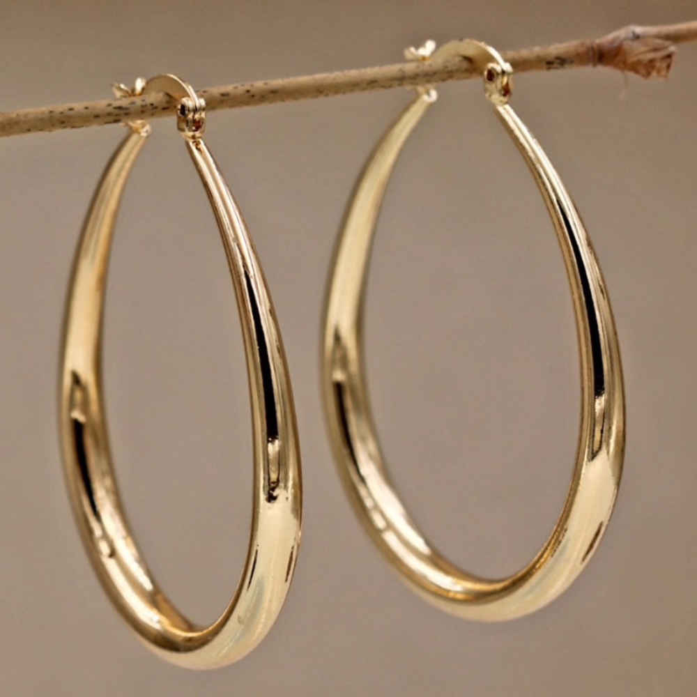New Gold Tone Geometric Oval Hoop Earrings, NICE EARRINGS, CUTE EARRINGS